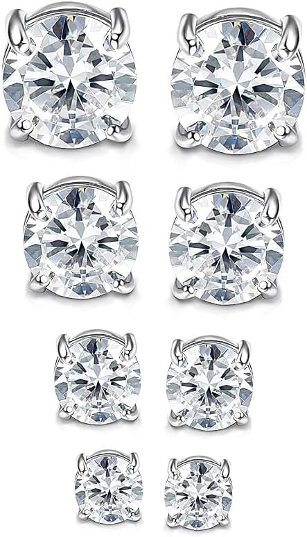 Jstyle 4-7MM Magnetic Earrings for Men Women Shiny Round Cubic Zirconia Stud Earrings for Non-Pierced Ears Hypoallergenic Stainless Steel Fake Earrings Not Easy to Fall off - Product Image