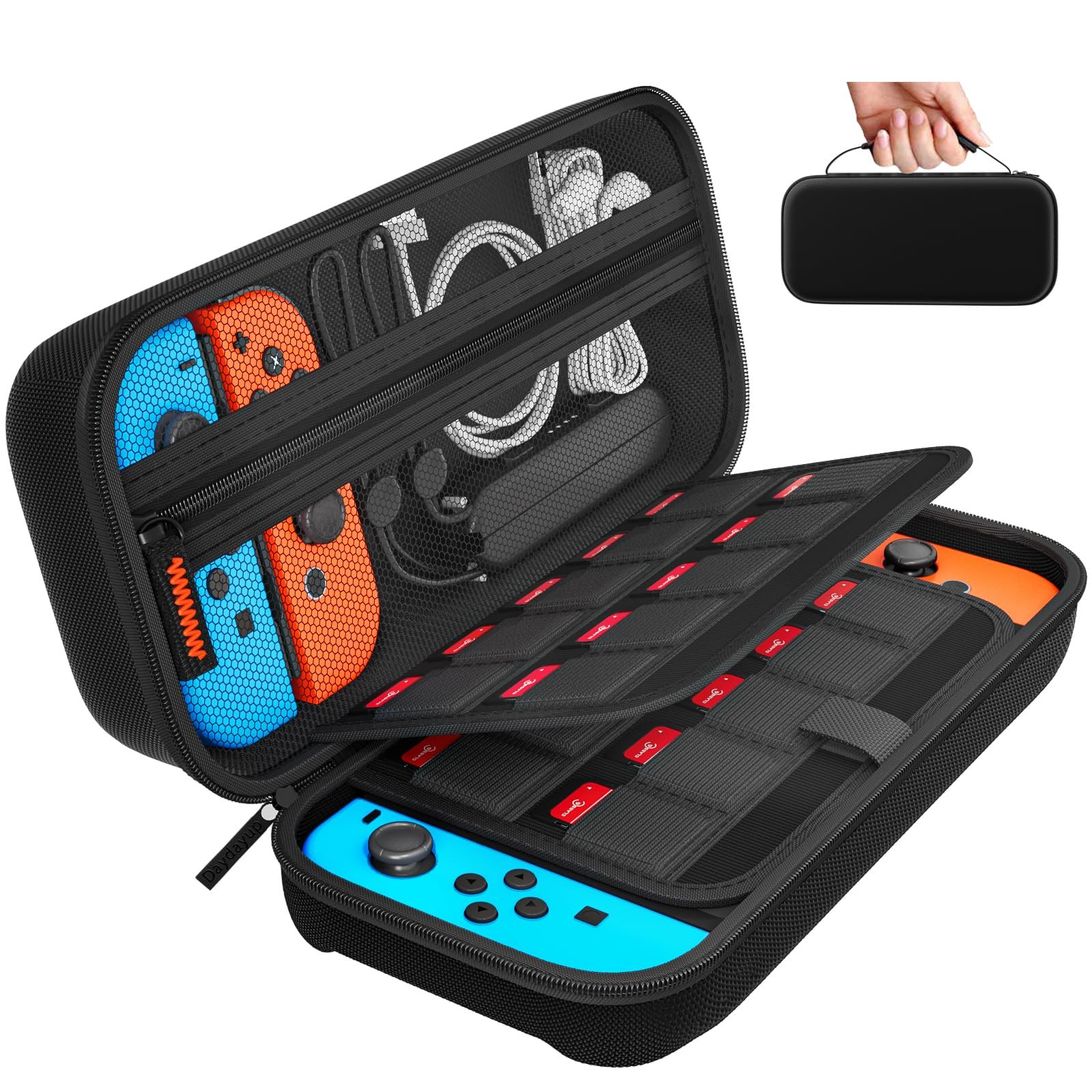 daydayup Switch Carrying Case Compatible with Nintendo Switch/Switch OLED, with 20 Games Cartridges Protective Hard Shell Travel Carrying Pouch for Console & Accessories Playstation Vita Case Black - Product Image
