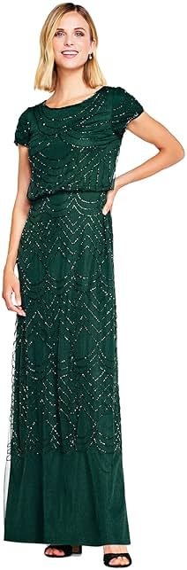 Adrianna Papell Womens Short Sleeve Blouson Beaded Gown - Product Image