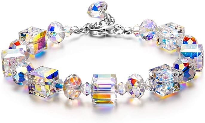 LADY COLOUR ♥ A Little Romance ♥ Sterling Silver Bracelets for Women Northern Lights Crystals Bracelet 7"+2" Extension, Packaged with Jewelry Box, Mother's Day Birthday Anniversary Jewelry Gift for Women Girls - Product Image