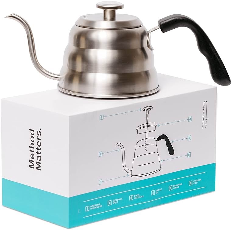 Barista Warrior Gooseneck Kettle with Thermometer - 1L Pour Over Coffee & Tea Kettle, 18/8 Stainless Steel Gooseneck Kettle Pot, Precision Pour Drip Spout, Suitable for All-Stoves (34 fl oz) - Product Image