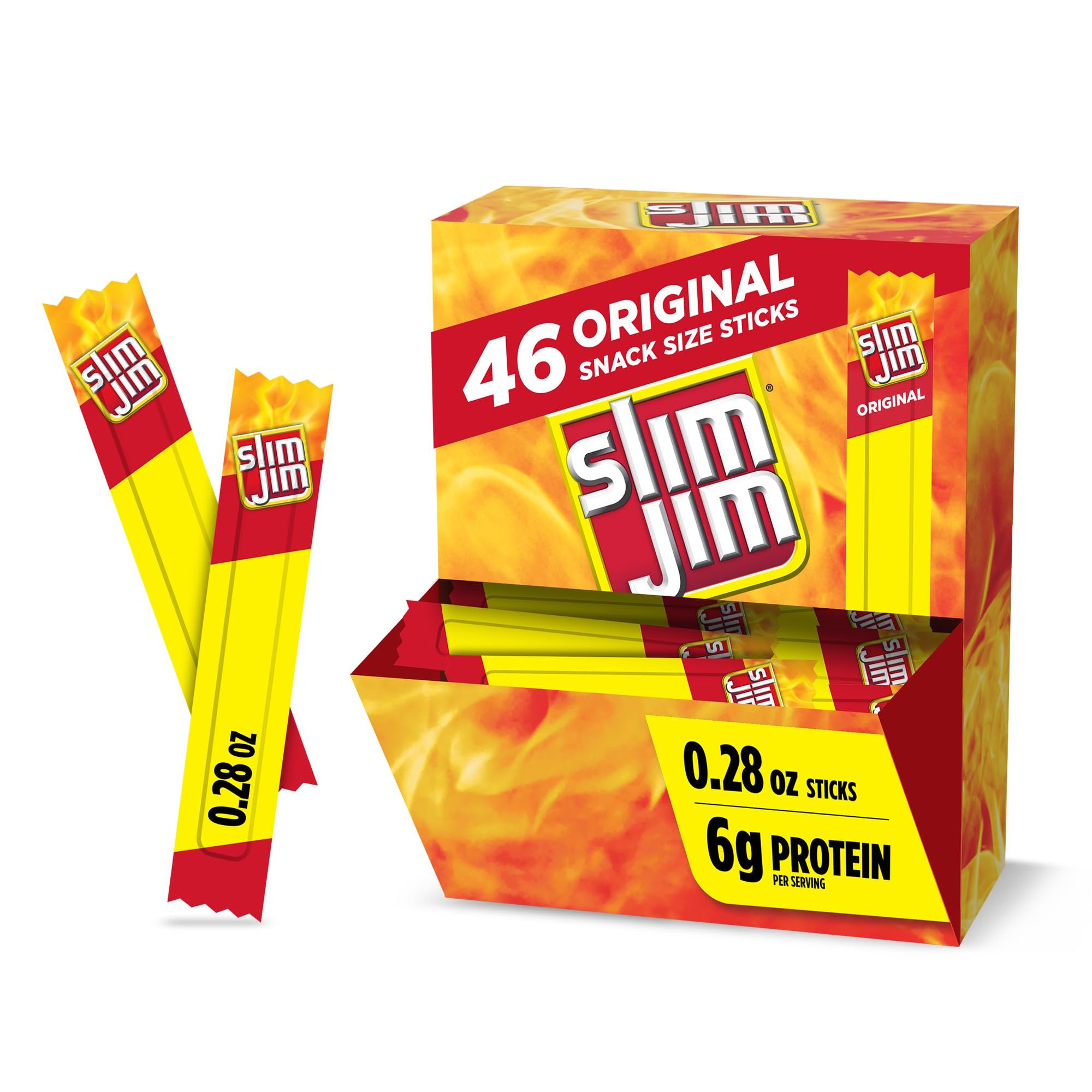 Slim Jim Smoked Meat Sticks, Original Flavor, 6g Protein Per Serving, Snack Size, Father's Day Bulk Snack Gifts, 0.28 oz. (46 Count) - Product Image