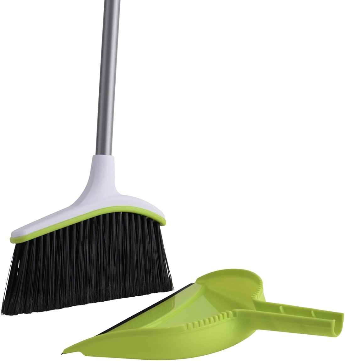 Casabella Basics 2-Piece Angled Broom and Dustpan Set, 44" Angled Broom with Long Handle and Dustpan, Silver/Green - Product Image