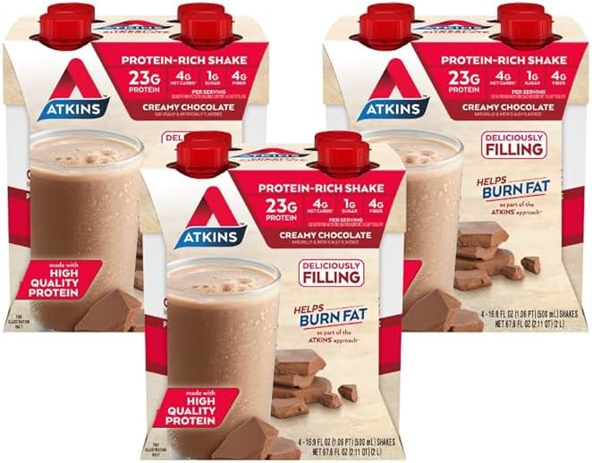 Atkins Creamy Chocolate Meal Size Protein Shake, 23g Protein, Low Glycemic, 4g Net Carb, 1g Sugar, Keto Friendly, 12 Count - Product Image
