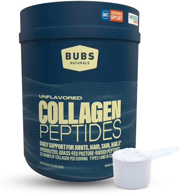 BUBS Naturals Collagen Peptides Powder, Collagen for Women & Men, Hydrolyzed Peptides, Unflavored Pasture Raised Grass Fed, Paleo Keto Friendly, Supports Hair Skin & Joint Health (20 oz) 28 Servings - Product Image