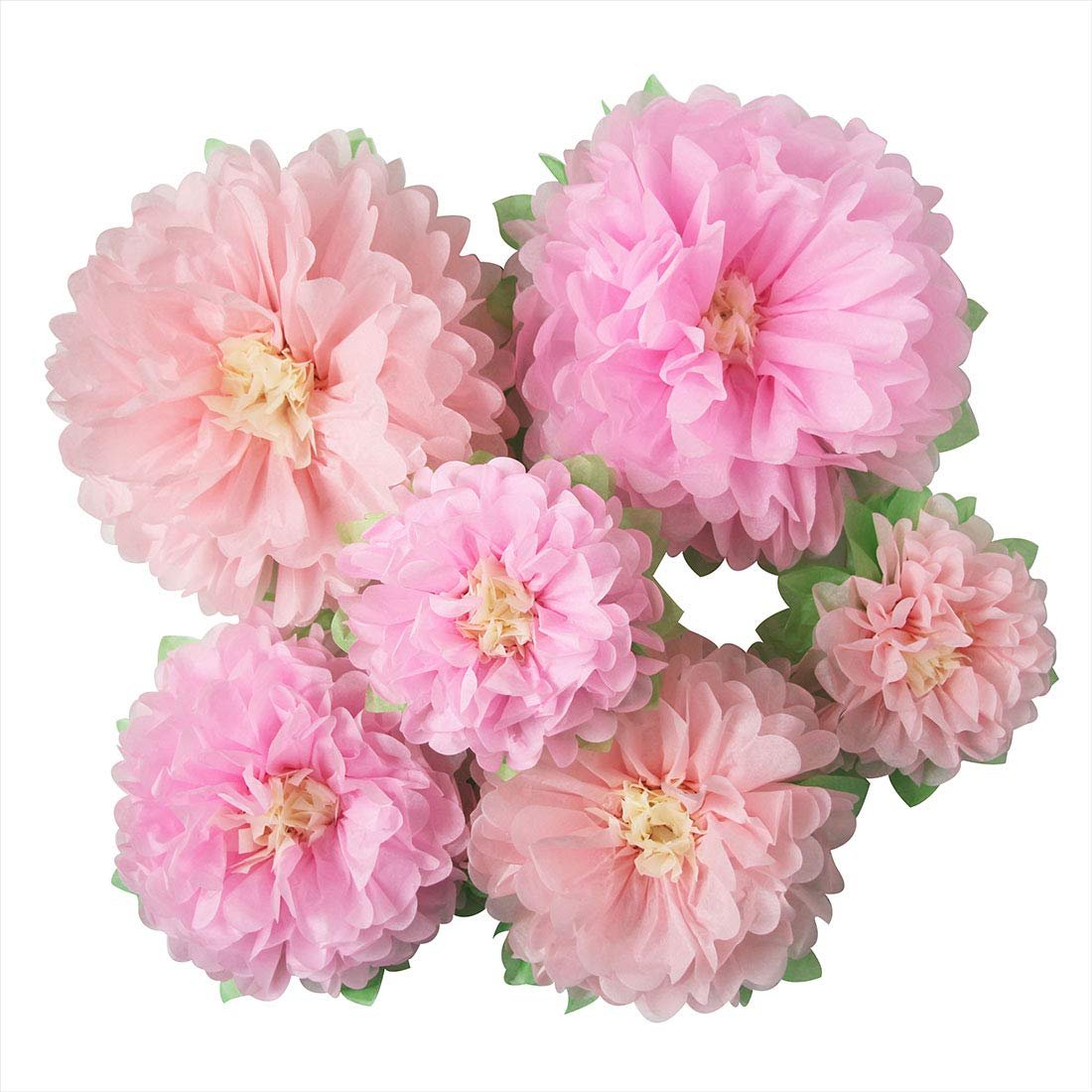 Mybbshower Pinks Flowers Decoration (11''-7'' Assorted) 6 pcs Artificial Tissue Paper Peony Nursery Wall Bridal Shower Centerpiece Baby Girl Birthday Tea Party - Product Image