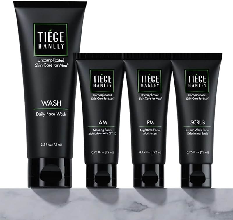 Tiege Hanley Skin Care Set for Men, Essential Routine, System Level 1, Daily Face Wash, Facial Scrub, Moisturizer With SPF, and Night Cream for Healthy, Hydrated Skin, Men’s Skin Care, 4 Piece Kit - Product Image