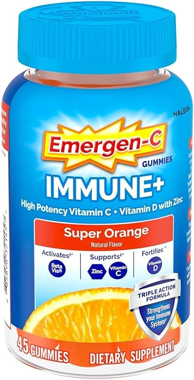 Emergen-C Immune+ Triple Action Immune Support Gummies, BetaVia (R), 1000mg Vitamin C, B Vitamins, Vitamin D and Antioxidants, Super Orange, Back to School Essentials - 45 Count - Product Image