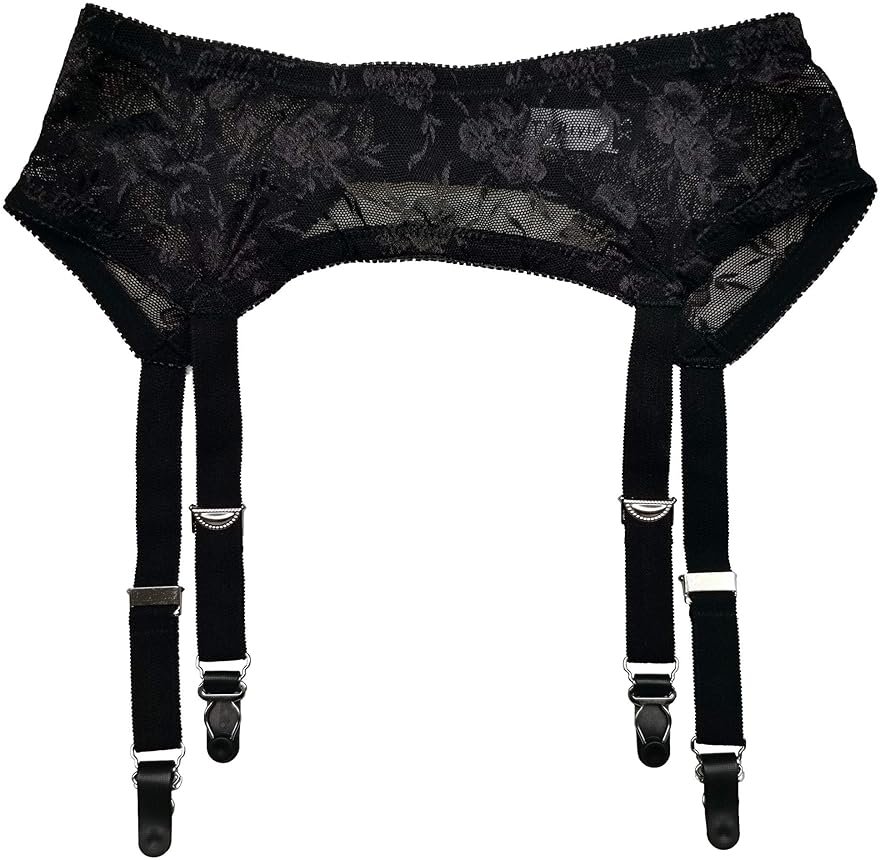 TVRtyle Women's Mysterious Sexy Black 4 Vintage Metal Clips Garter Belts for Stockings - Product Image