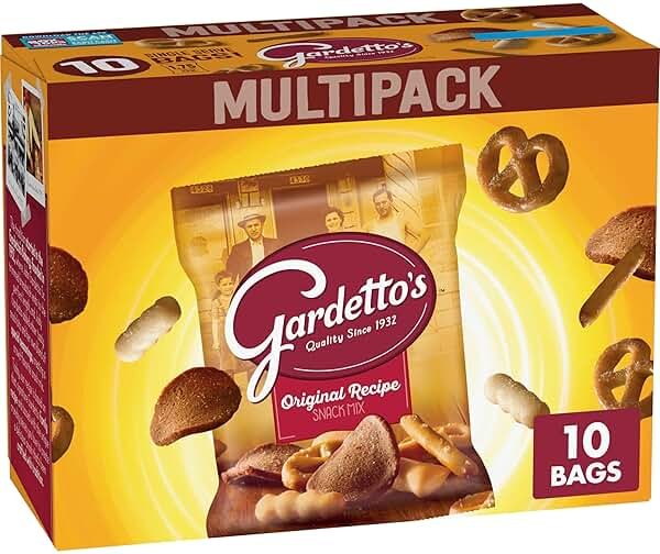 Gardetto's Original Recipe Snack Mix, Crunchy Breadsticks, Pretzels & Roasted Rye Chips, Kosher Snacks Multipack, 10 Single-Serve Bags, Individually Wrapped Party & Family Pack, 17.5 oz Bulk Box - Product Image