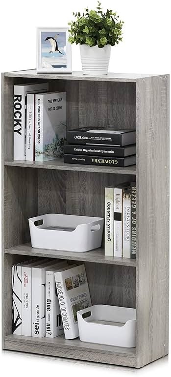 Furinno BASIC Book Shelf, 3-Tier Bookshelf with Open Shelves, Standing Bookcase, 9.3" x 21.8" x 39.5", for Organization and Storage, for Living Room, Bedroom, Home Office, French Oak - Product Image