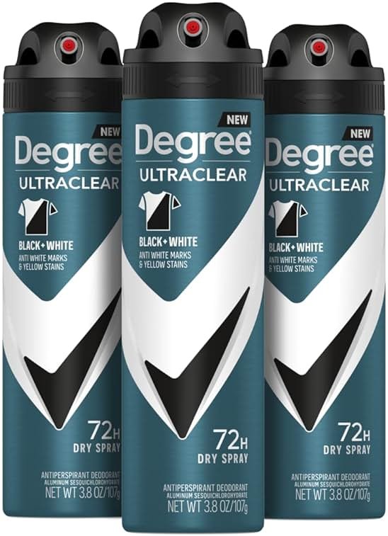Degree Men Antiperspirant Deodorant Dry Spray Black + White Protects from Deodorant Stains Antiperspirant for Men with MotionSense Technology, 3.8 Ounce (Pack of 3) - Product Image