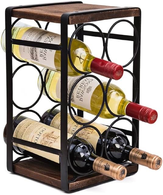 SODUKU Rustic Wood Countertop Wine Rack 6 Bottles No Need Assembly Brown - Product Image