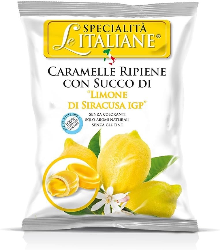 Serra Le Italiane, Italian Natural Hard Candy Filled With Lemon From Siracuse Italy, 3.5 oz - Product Image