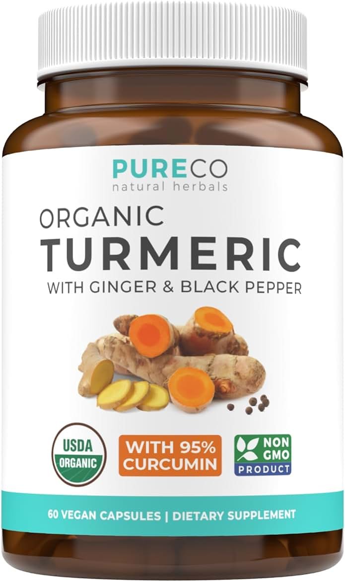 Organic Turmeric Ginger Black Pepper Supplement - High Potency Organic Turmeric Curcumin Capsules with Ginger & Black Pepper for Enhanced Benefits and Absorption - Vegan & Non-GMO (2 Month Supply) - Product Image