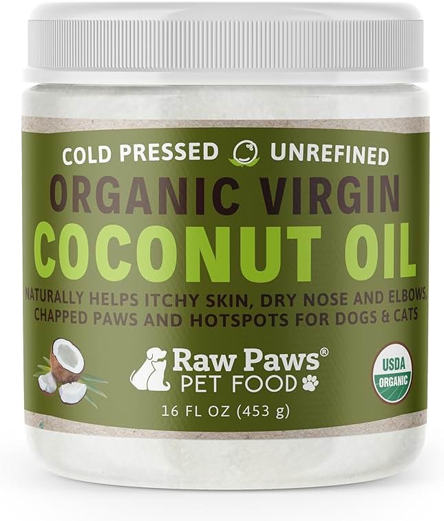 Raw Paws Virgin Organic Coconut Oil for Dogs & Cats, 16-oz - Treatment for Itchy Skin, Dry Nose, Paws - Hot Spot Lotion - Natural Hairball Remedy for Cats - Product Image