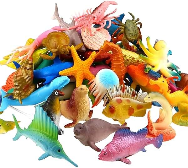 Funcorn Toys Ocean Sea Animal, 52 Pack Assorted Mini Vinyl Plastic Animal Toy Set, Realistic Under The Sea Life Figure Bath Toy for Child Educational Party Cake Cupcake Topper,Valentines Day Gift - Product Image