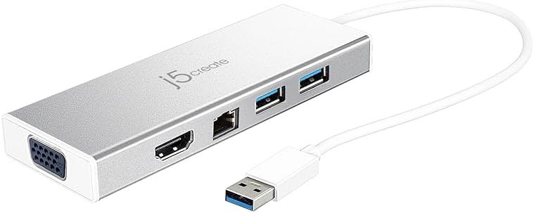 j5create USB 3.0 Hub with HDMI, VGA, RJ45 Gigabit Ethernet, 2 USB 3.1 Type-A Ports - High Speed Data Transfer Adapter for Mac, Windows, Desktop PC - Supports Up to 2K Resolution (JUD380) - Product Image