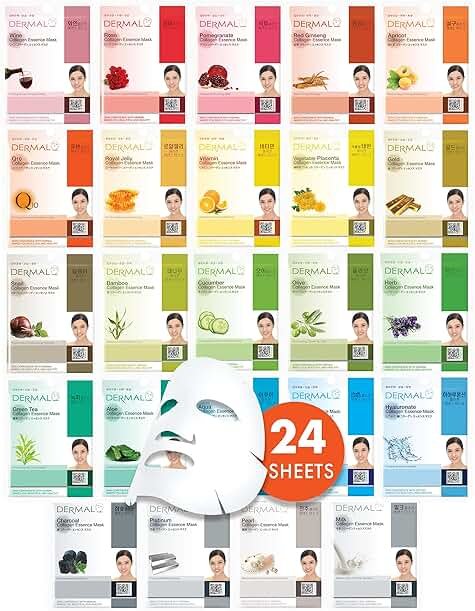 DERMAL 24 Combo Pack Made in Korea Facial Mask – 20+ Years of K-Beauty Experience, Premium Quality Korean Sheet Masks for Daily Skincare Routine - Product Image