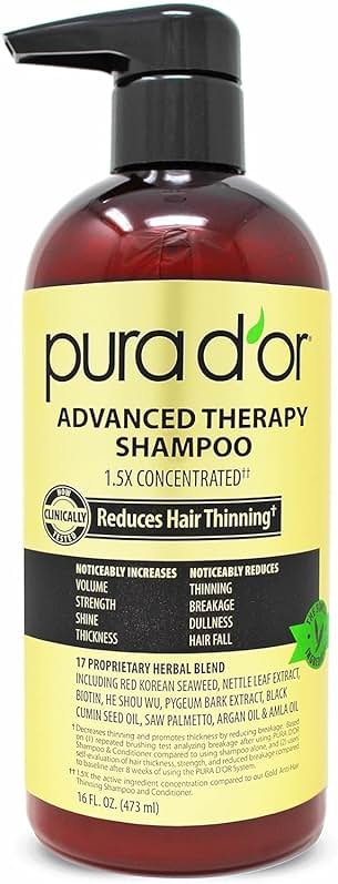 PURA D'OR Advanced Therapy Shampoo Reduces Hair Thinning & Increases Volume, No SLS, Biotin Shampoo Infused w/Argan Oil, Aloe Vera for All Hair Types, Men & Women, Invigorating Forest Scent 16 Fl Oz - Product Image