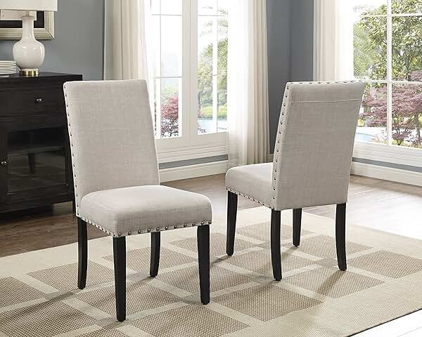 Roundhill Furniture Biony Tan Fabric Dining Chairs with Nailhead Trim, Set of 2, Brown, Tan - Product Image