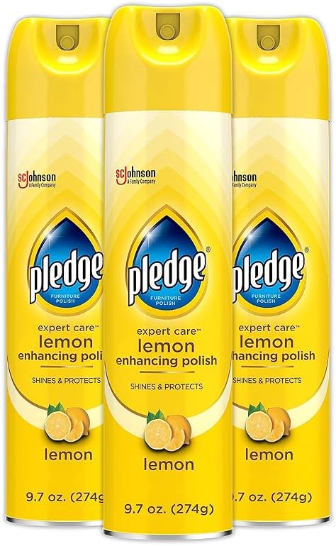 Pledge Enhancing Polish Spray, Wood Furniture & Stainless Steel Polish, Remove Dust and Fingerprints, Fast Shine and Protect, Prevent Scratches & Knicks - Lemon Scent, 9.7oz, Pack of 3 - Product Image