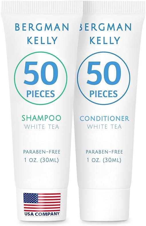 Bergman Kelly - Travel Shampoo and Conditioner Set - 1 fl oz, 100 Pieces, White Tea - Delight Your Guests with Revitalizing and Refreshing Hotel Toiletries and Guest Hospitality in Bulk - Product Image