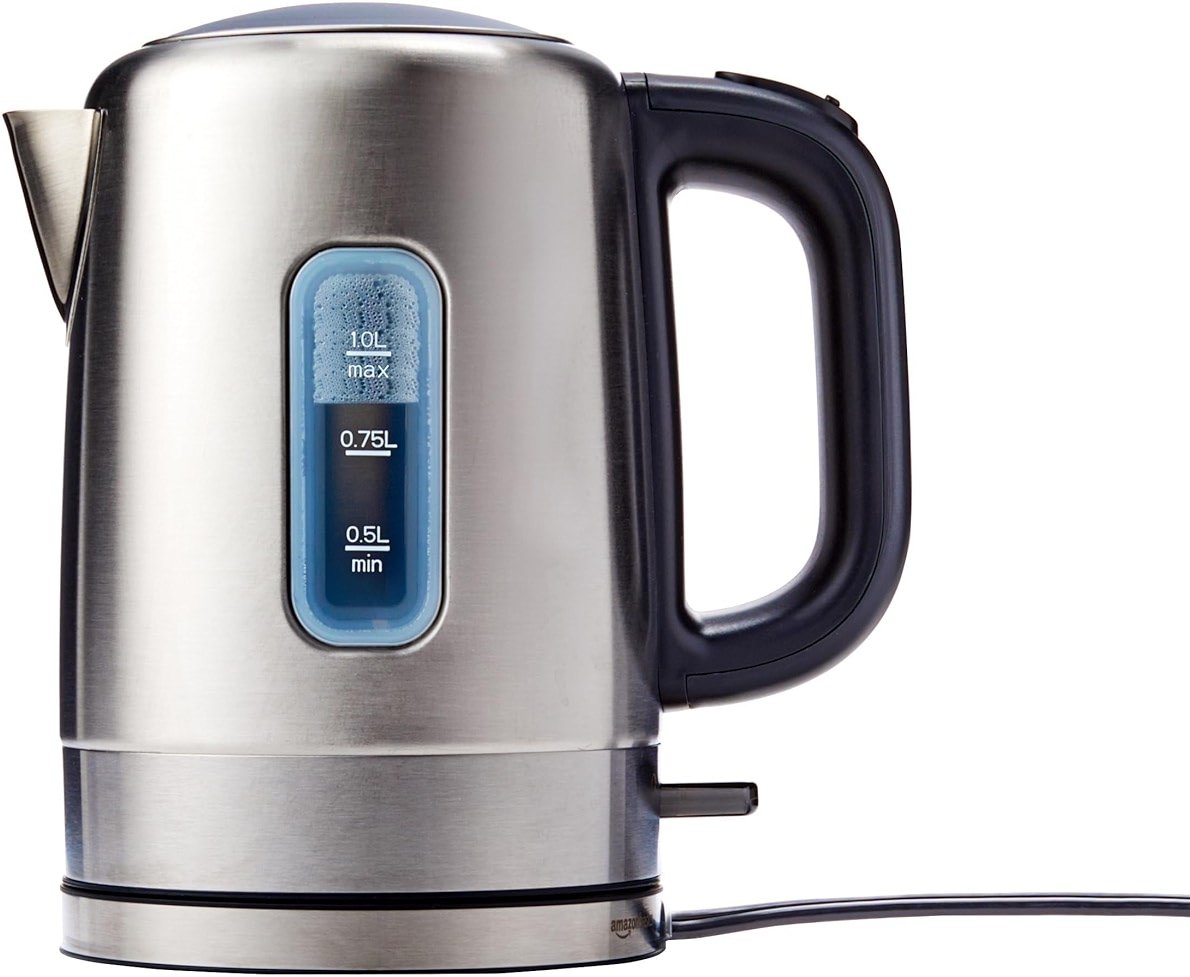 Amazon Basics Electric Stainless Steel Kettle for Tea and Coffee, BPA-Free, Fast Boiling, Auto Shut-Off, 1 Liter, 1500W, Black and Silver - Product Image