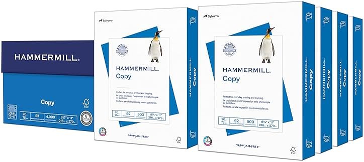 Hammermill Printer Paper, 20 Lb Copy Paper, 8.5 x 11 - 8 Ream (4,000 Sheets) - 92 Bright, Made in the USA - Product Image