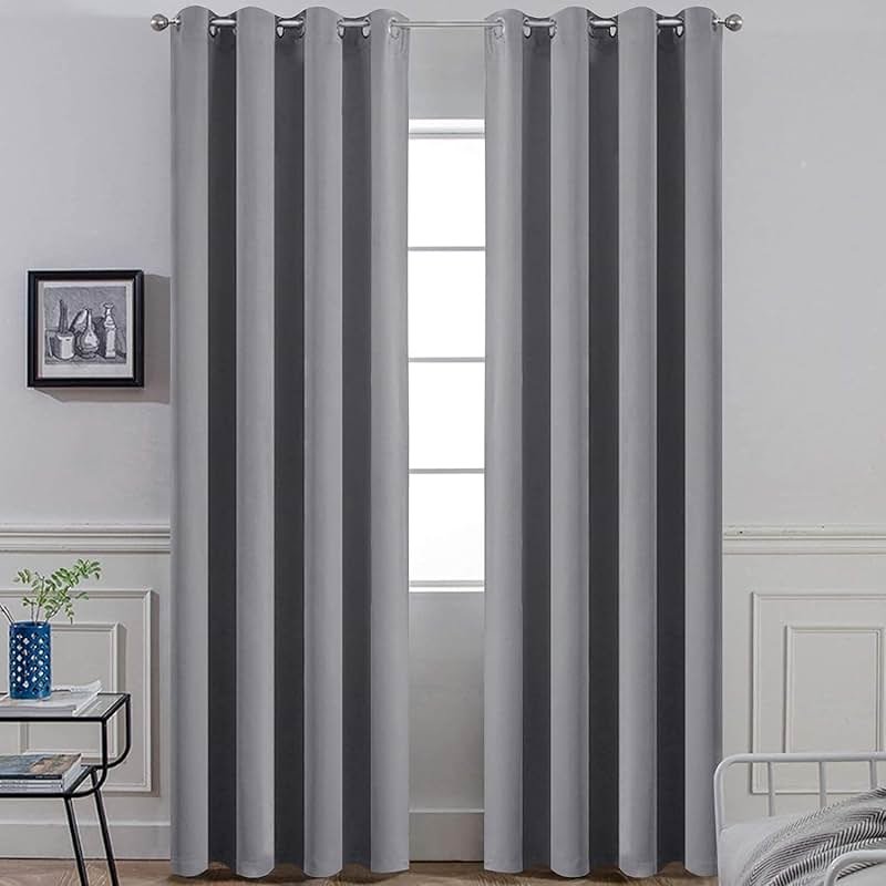 Yakamok Room Darkening Gray Blackout Curtains 84 Inch Long Light Blocking Thermal Insulated Window Treatment Grommet Drapes for Bedroom Living Room, 52W x 84L, Grey Curtains, 2 Panels - Product Image