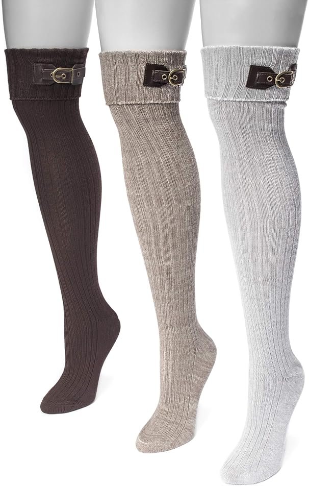 Muk Luks Muk Luks Women's 3 Pair Buckle Cuff Over The Knee Socks Sockshosiery - Product Image