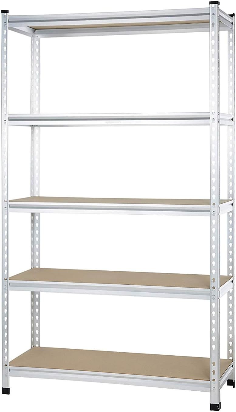 Amazon Basics 5-Tier Medium Duty Garage Shelving Unit, Sturdy Adjustable Storage Shelves, Easy to Assemble, 48" x 18" x 72", Aluminum - Product Image