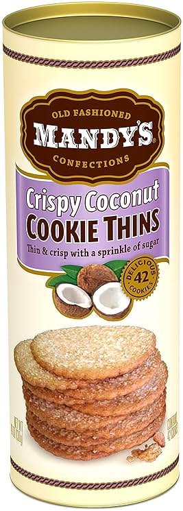 Mandy's Cookie Thins, Crispy Coconut Flavor, 4.6 Oz, Pack of 6, 42 Cookies, Light & Crispy, Made with Real Coconut, Halal - Product Image