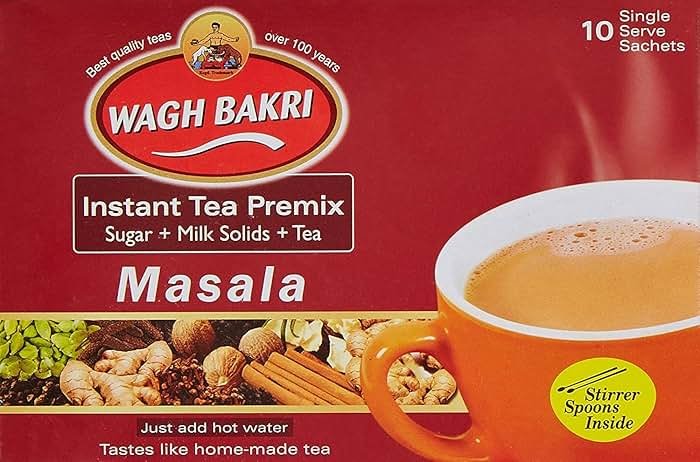 Wagh Bakri Instant Tea, 3 in 1, Just add Hot Water - 260 grams, 10 Sachets, Stirrers Inside [International Pack] (Masala) - Product Image