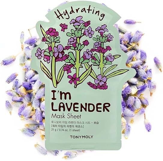 TONYMOLY I’m Lavender Sheet Mask – Korean Hydrating & Moisturizing Face Mask with Vitamin Infused Lavender & Rosemary Extract, Soothes Skin - Product Image