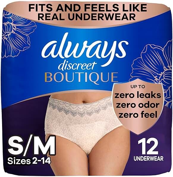 Always Discreet Boutique Incontinence and Postpartum Underwear for Women, Maximum Protection, Small/Medium, Rosy, 12 Count - Product Image