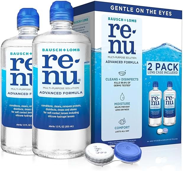 Renu Contact Lens Solution, Advanced Formula, Multi-Purpose Solution with Lens Case, Gently Cleans, Disinfects, Moisturizes & Hydrates Soft Lenses for All-Day Comfort, 12 Fl Oz (Pack of 2) - Product Image