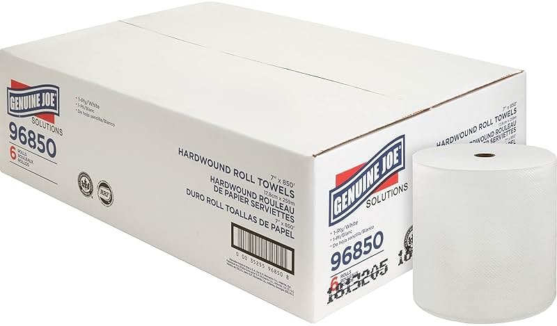 Genuine Joe Hardwound Roll Towels, White, 7" x 850', 6 Count - Product Image