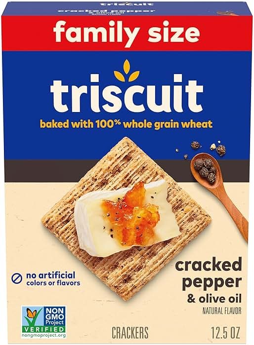 Triscuit Cracked Pepper & Olive Oil Whole Grain Wheat Crackers, Lunch Snacks, Snack Crackers, Family Size, 12.5 oz - Product Image