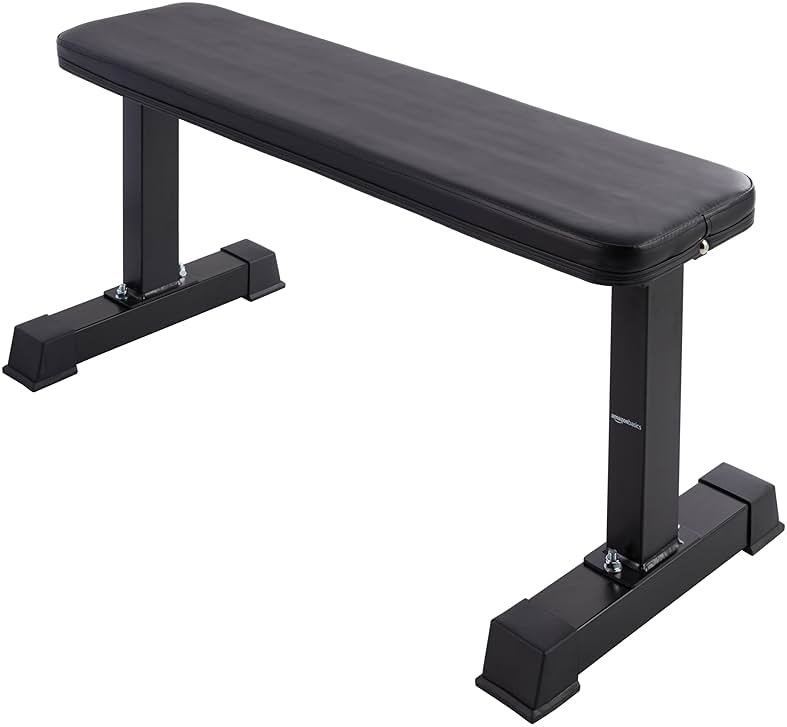 Amazon Basics Sturdy Flat Weight Bench for Home Gym, Strength Training, Stable Assembly, Black - Product Image