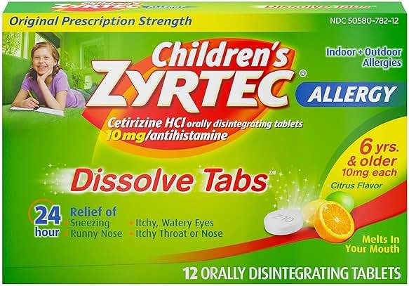 Children's Zyrtec 24 Hour Dissolving Allergy Relief Tablets with Cetirizine, Citrus Flavored Allergy Medicine, 12 ct (Pack of 3) - Product Image