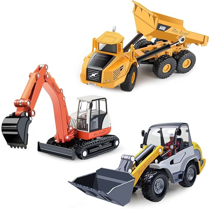iPlay, iLearn Heavy Duty Construction Site Playset, Metal Dump Truck, Excavator Digger Backhoe, Tractor Bulldozer Diecast Vehicle, Outdoor Sandbox Car Toy, Birthday Gift 3 4 5 Year Old Boy Kid Toddler - Product Image