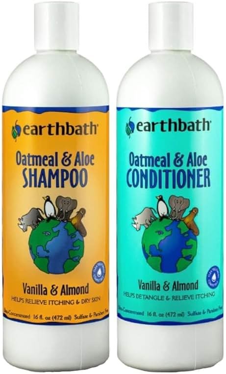 earthbath Vanilla & Almond Dog Shampoo and Conditioner Set - Oatmeal Shampoo & Conditioner for Dogs, Itchy, Dry Skin Relief, Pet Wash, Made in US - Vanilla & Almond, 16 Fl Oz (Pack of 2) - Product Image