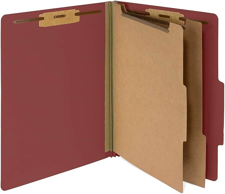 10 Red Classification Folders - 2 Divider - 2 Inch Expansions - Durable 2 Prongs Designed to Organize Standard Medical Files, Law Client Files, Office Reports - Letter Size, Red, 10 Pack - Product Image