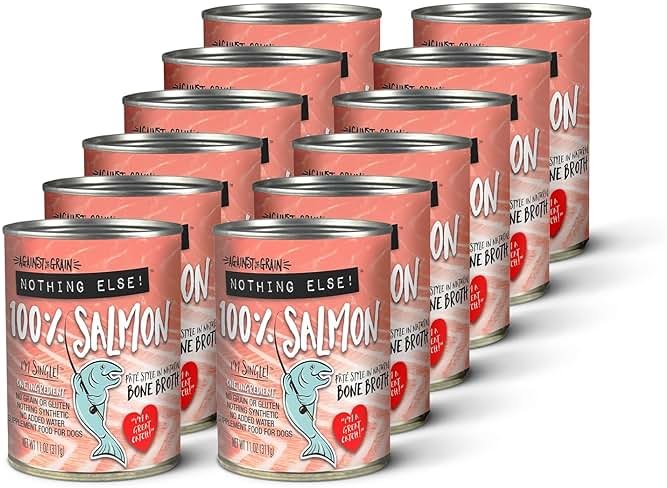 Against The Grain Nothing Else! 100% Salmon Dog Food – 12 Count, 11 oz Each – Single-Ingredient Meatball Texture in Natural Broth – Wet Dog Food – Grain & Gluten Free - Product Image