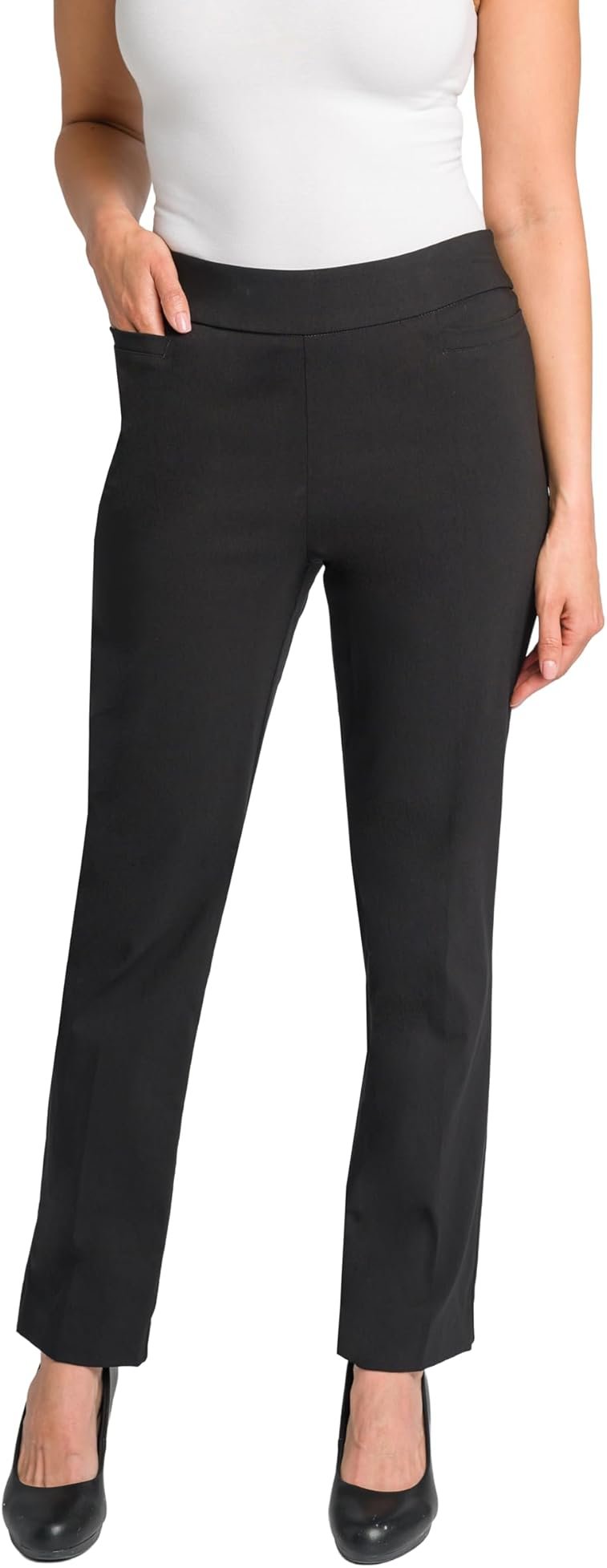 Briggs New York Women’s Pull On Dress Pants 4 Pockets Straight Leg Stretchy Office Casual Work Slacks - Product Image