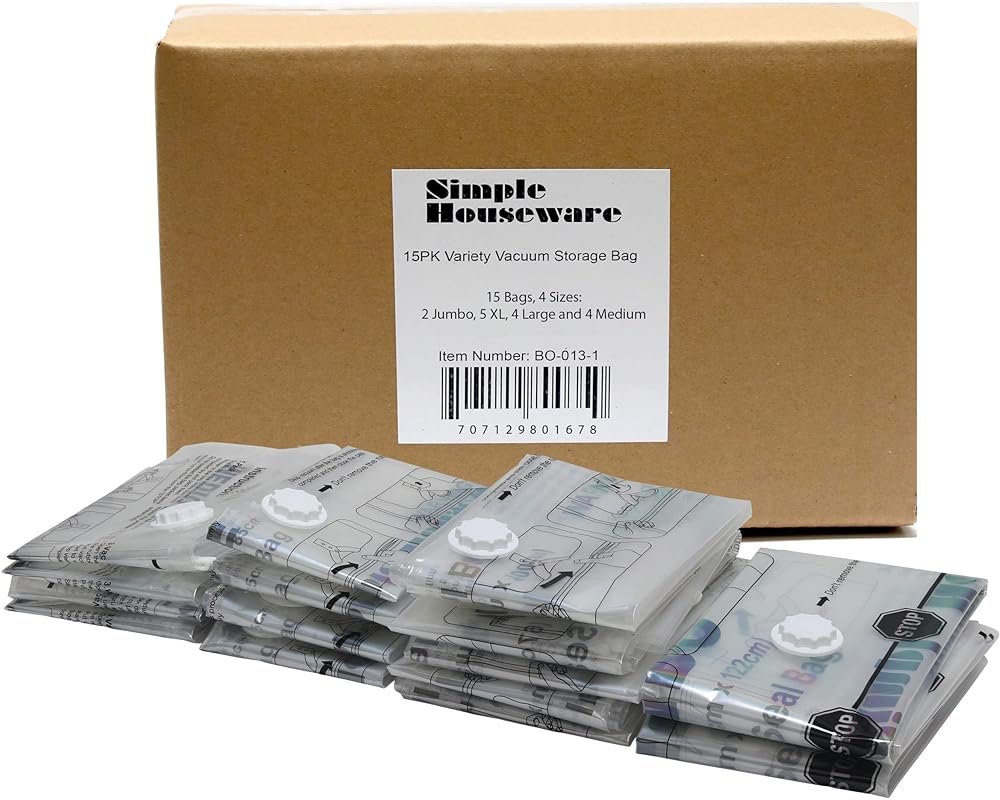 Simple Houseware 15-Pack Vacuum Storage Space Saver for Bedding, Pillows, Towel, Blanket, Clothes Bags (2-Jumbo, 5-XL, 4-L, 4-M) - Product Image