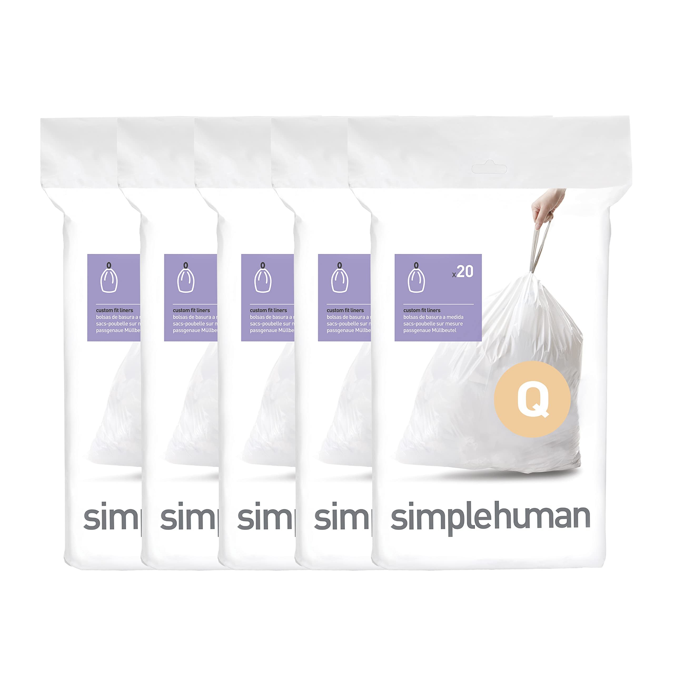 simplehuman Code Q Custom Fit Drawstring Trash Bags in Dispenser Packs, 100 Count, 50-65 Liter / 13.2-17.2 Gallon, White - Product Image
