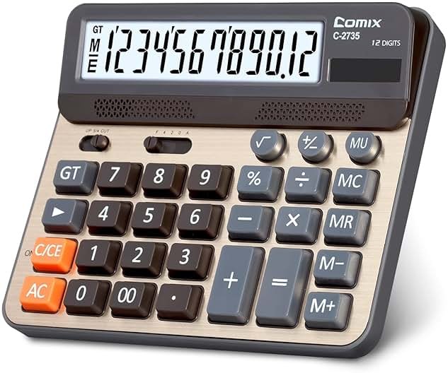 Comix Desktop Calculator, Large Computer Keys, 12 Digits Display, Champaign Gold Color Panel, C-2735 - Product Image