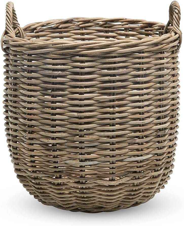 KOUBOO Rattan Kobo Round Storage Basket, Handwoven Rattan Basket with Handles, Organization & Home Decor for Storage, Gray-Brown - Product Image